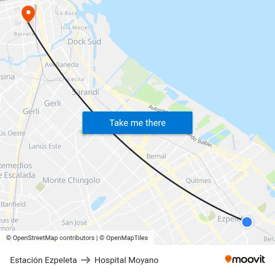Estación Ezpeleta to Hospital Moyano map