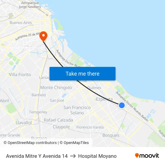 Avenida Mitre Y Avenida 14 to Hospital Moyano map