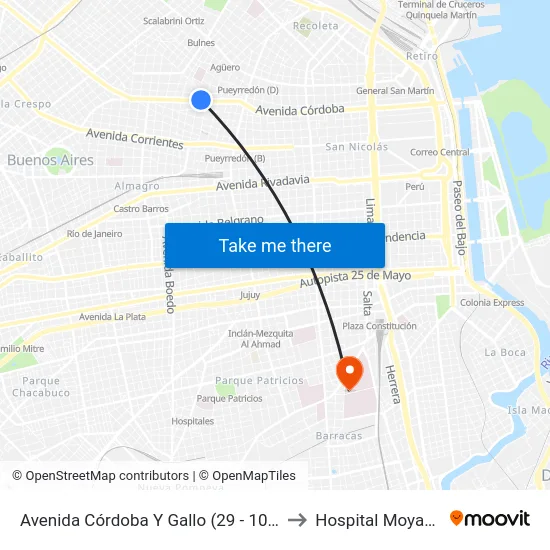 Avenida Córdoba Y Gallo (29 - 106) to Hospital Moyano map