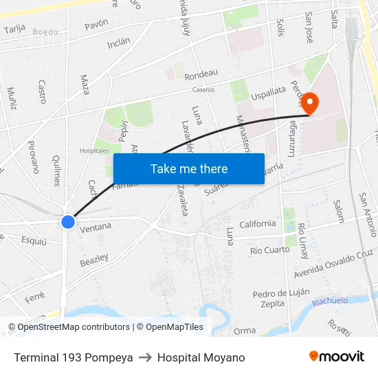 Terminal 193 Pompeya to Hospital Moyano map