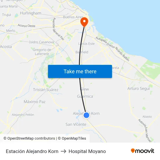 Estación Alejandro Korn to Hospital Moyano map