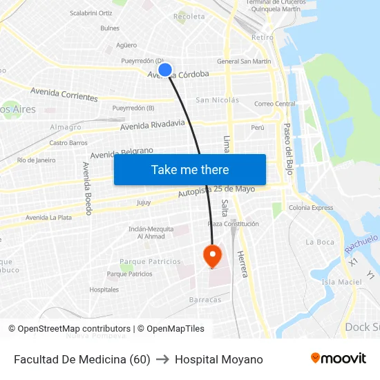 Facultad De Medicina (60) to Hospital Moyano map
