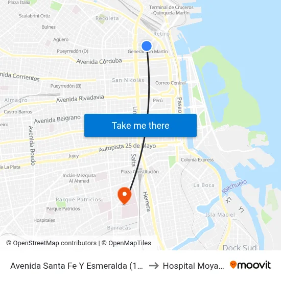 Avenida Santa Fe Y Esmeralda (152) to Hospital Moyano map