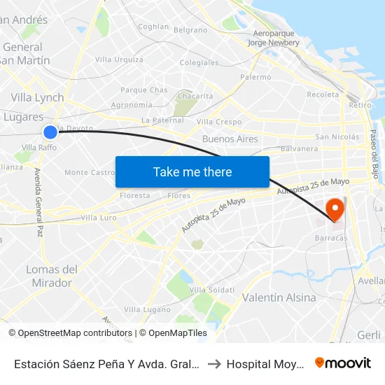 Estación Sáenz Peña Y Avda. Gral. Paz to Hospital Moyano map