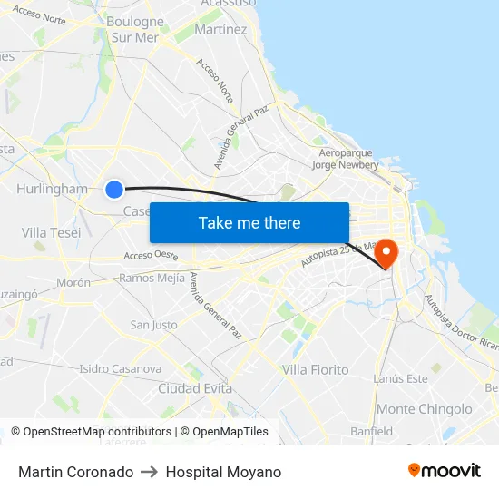 Martin Coronado to Hospital Moyano map