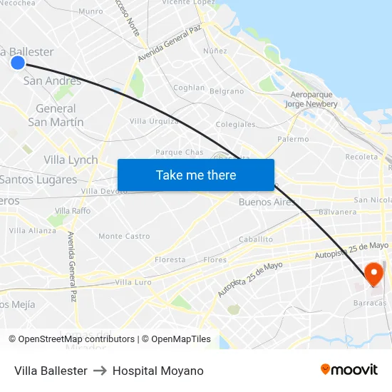 Villa Ballester to Hospital Moyano map