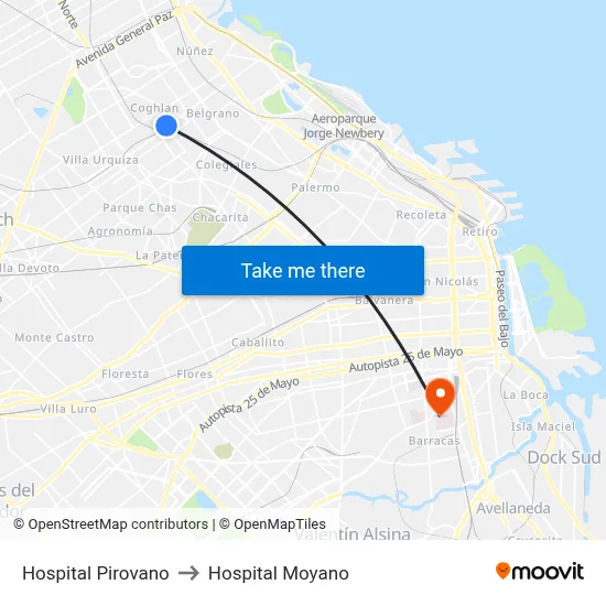 Hospital Pirovano to Hospital Moyano map