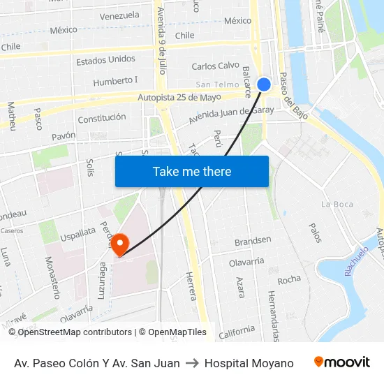 Av. Paseo Colón Y Av. San Juan to Hospital Moyano map
