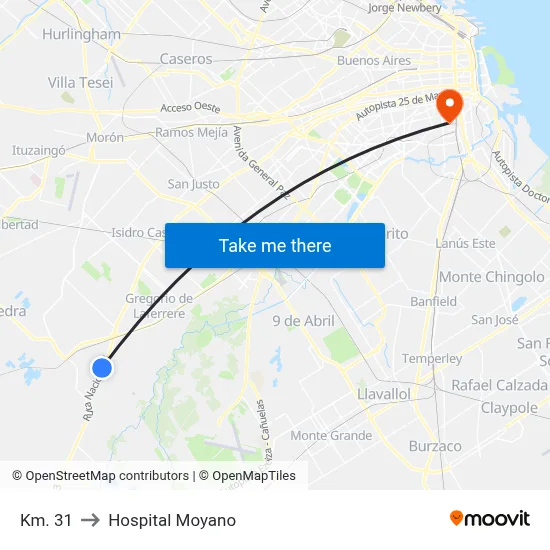 Km. 31 to Hospital Moyano map