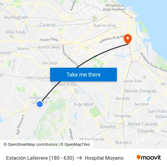 Estación Laferrere (180 - 630) to Hospital Moyano map