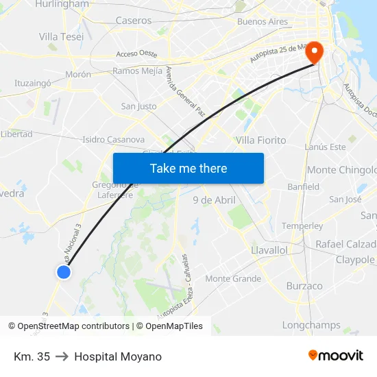 Km. 35 to Hospital Moyano map