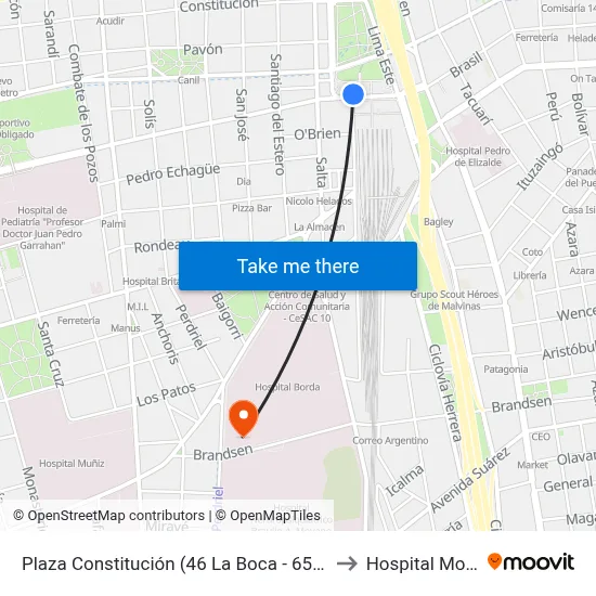 Plaza Constitución (46 La Boca - 65 - 97 Final) to Hospital Moyano map