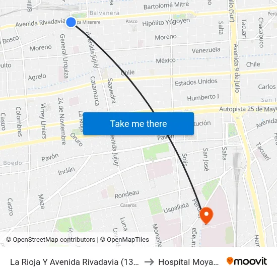 La Rioja Y Avenida Rivadavia (132) to Hospital Moyano map