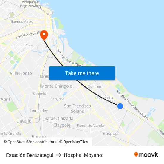 Estación Berazategui to Hospital Moyano map