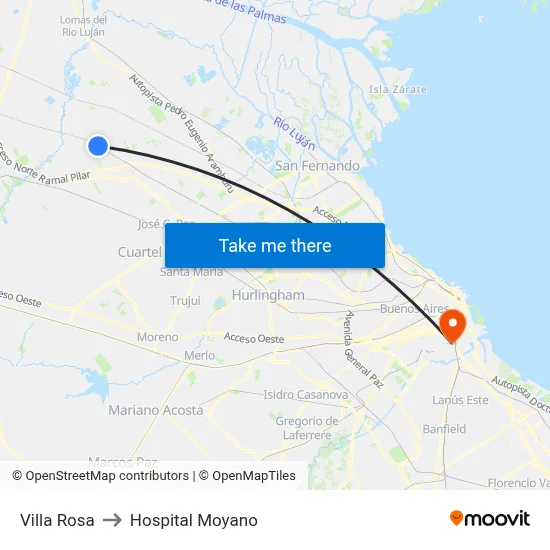 Villa Rosa to Hospital Moyano map