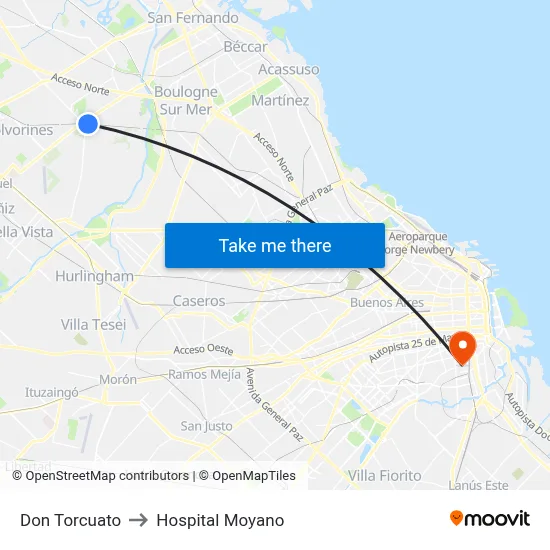 Don Torcuato to Hospital Moyano map
