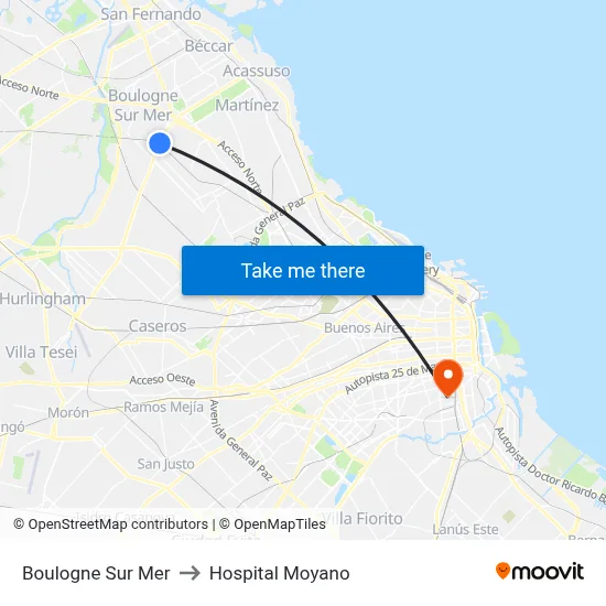 Boulogne Sur Mer to Hospital Moyano map