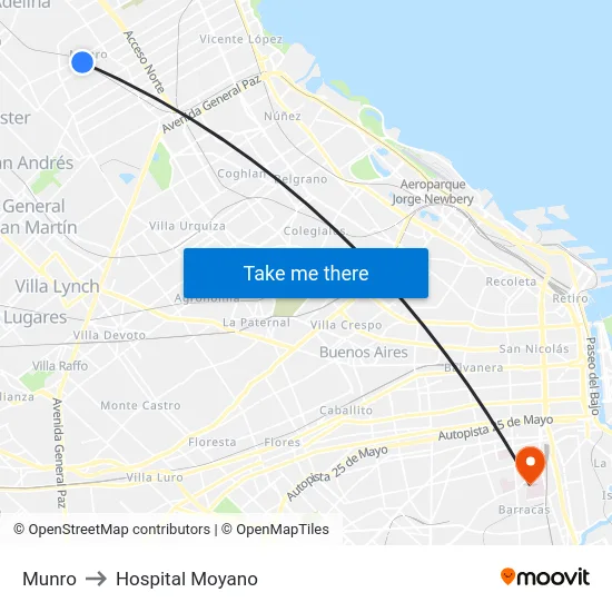 Munro to Hospital Moyano map