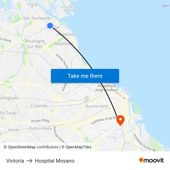 Victoria to Hospital Moyano map
