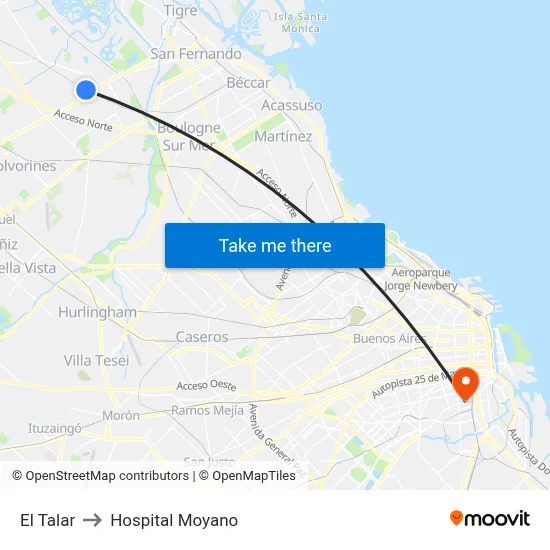 El Talar to Hospital Moyano map