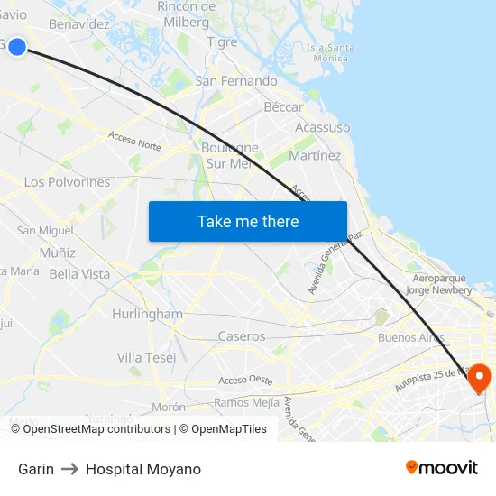 Garin to Hospital Moyano map