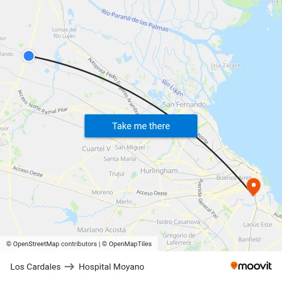 Los Cardales to Hospital Moyano map