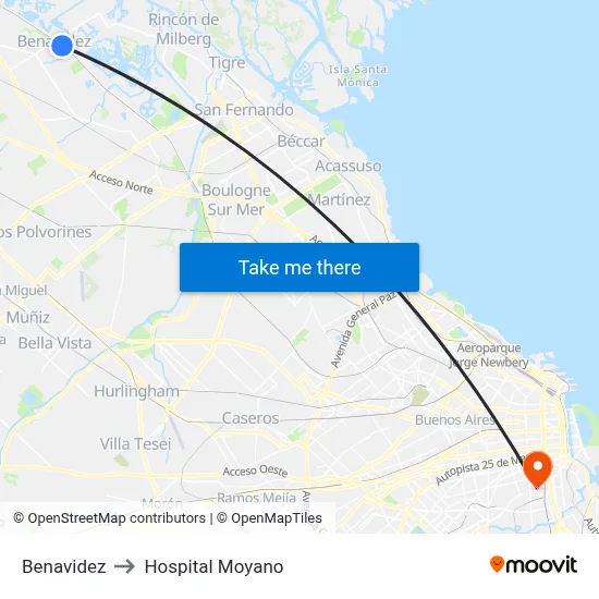 Benavidez to Hospital Moyano map