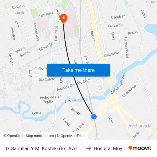 D. Santillan Y M. Kosteki (Ex. Avellaneda) to Hospital Moyano map