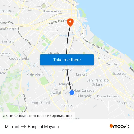 Marmol to Hospital Moyano map