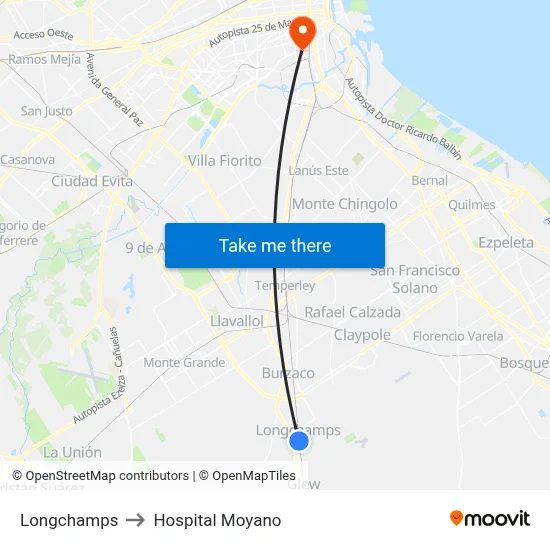 Longchamps to Hospital Moyano map