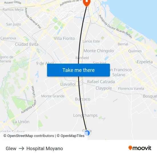Glew to Hospital Moyano map