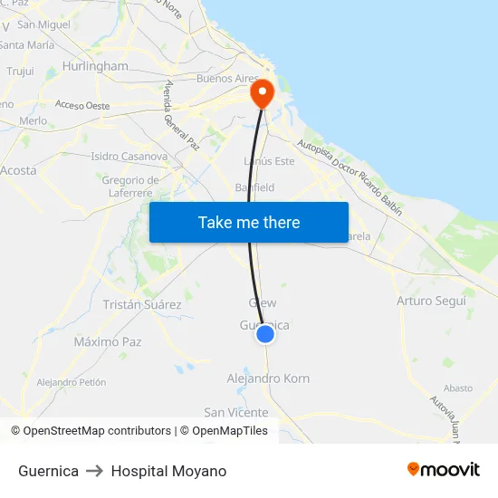 Guernica to Hospital Moyano map