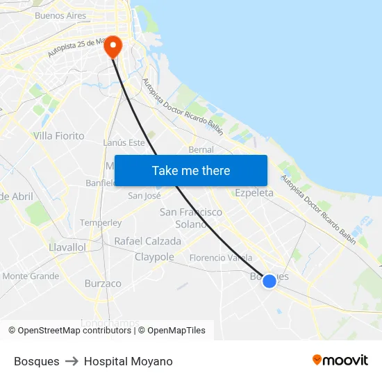 Bosques to Hospital Moyano map