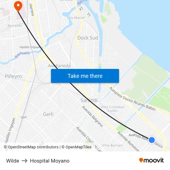 Wilde to Hospital Moyano map