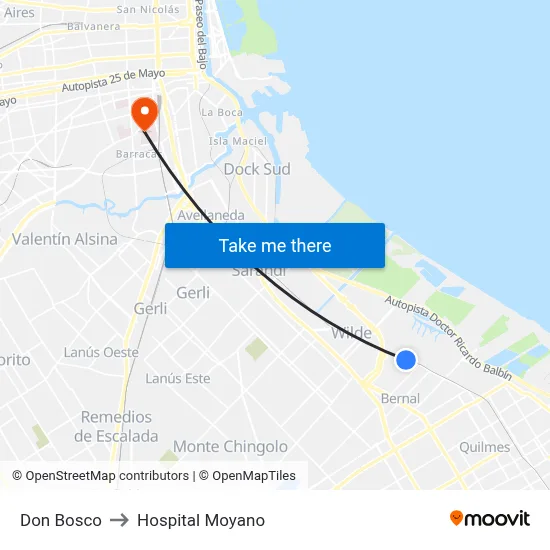 Don Bosco to Hospital Moyano map