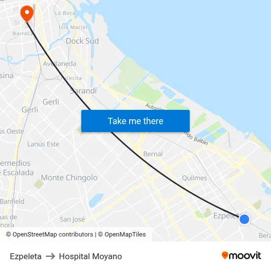 Ezpeleta to Hospital Moyano map