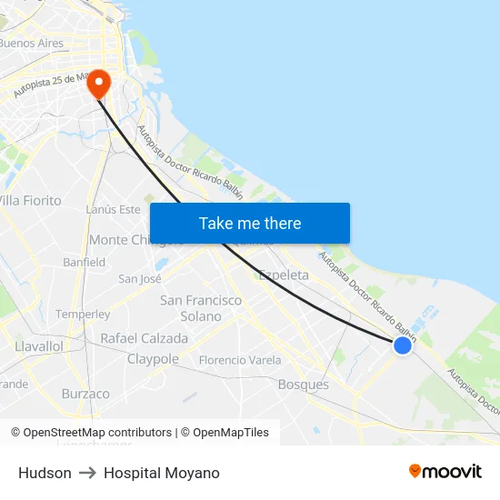 Hudson to Hospital Moyano map