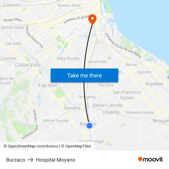 Burzaco to Hospital Moyano map