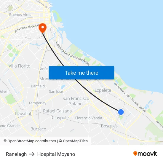 Ranelagh to Hospital Moyano map