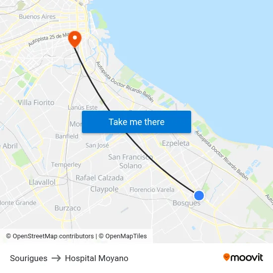 Sourigues to Hospital Moyano map