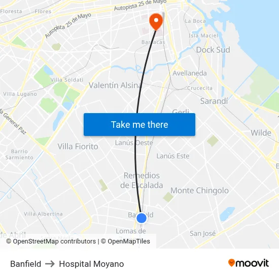 Banfield to Hospital Moyano map