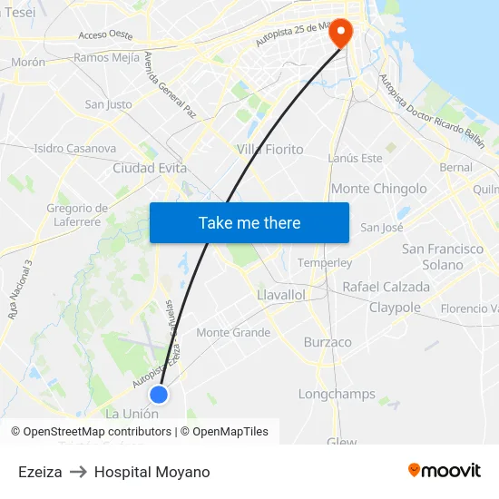 Ezeiza to Hospital Moyano map