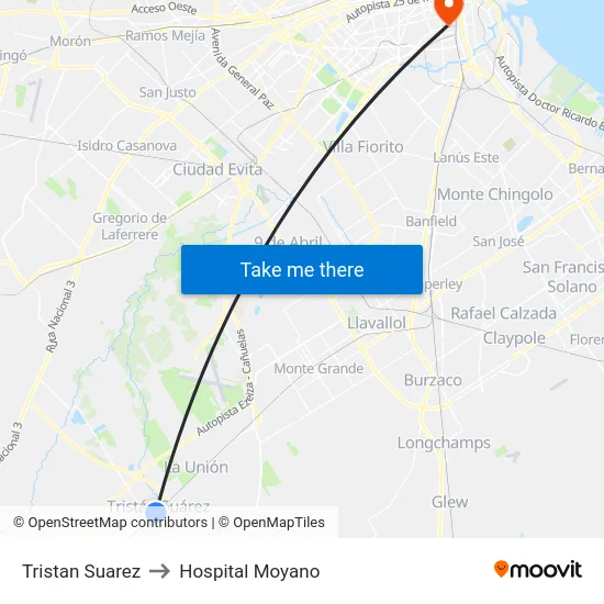 Tristan Suarez to Hospital Moyano map