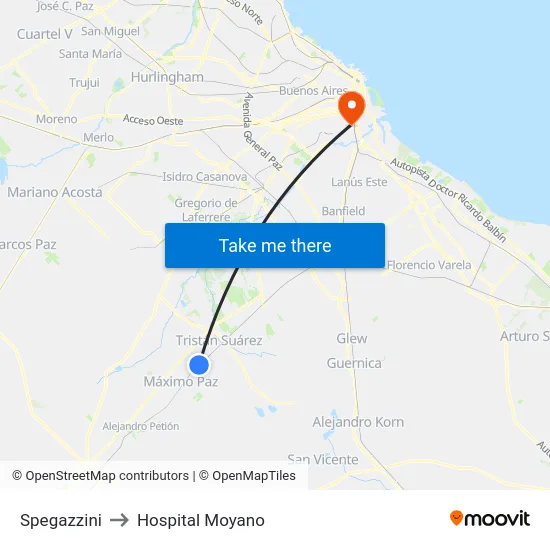 Spegazzini to Hospital Moyano map