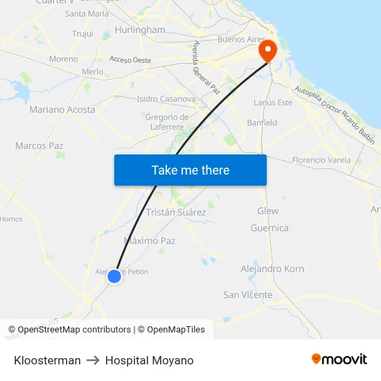 Kloosterman to Hospital Moyano map