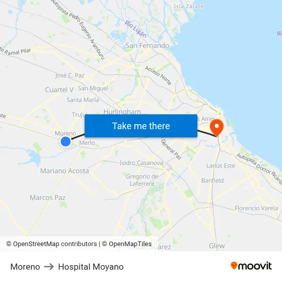 Moreno to Hospital Moyano map