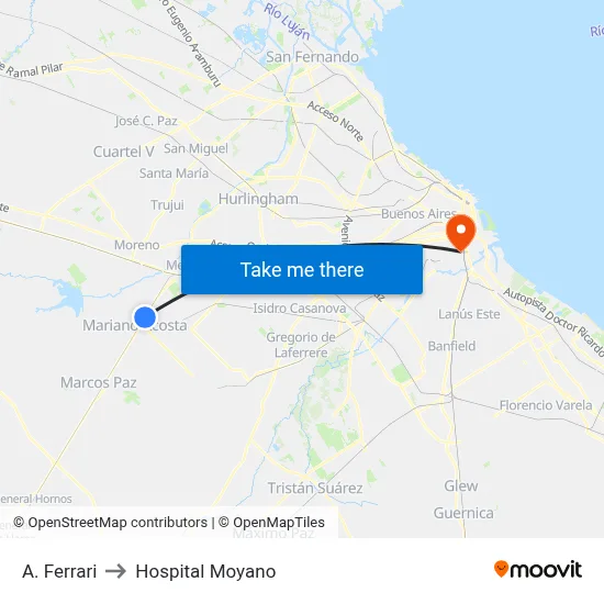 A. Ferrari to Hospital Moyano map