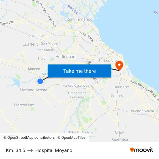 Km. 34.5 to Hospital Moyano map