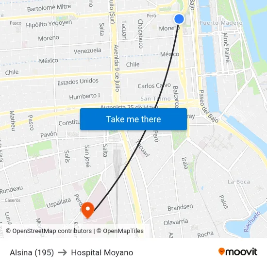 Alsina (195) to Hospital Moyano map