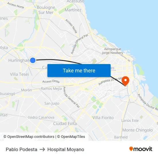Pablo Podesta to Hospital Moyano map